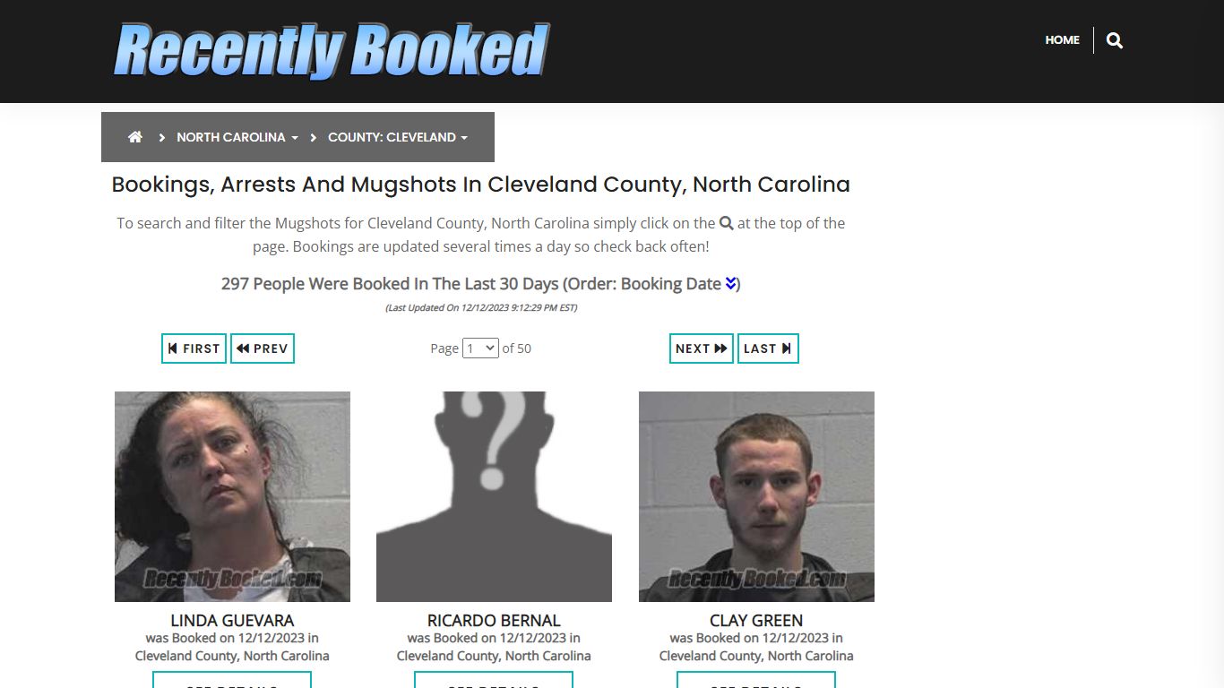 Bookings, Arrests and Mugshots in Cleveland County, North Carolina